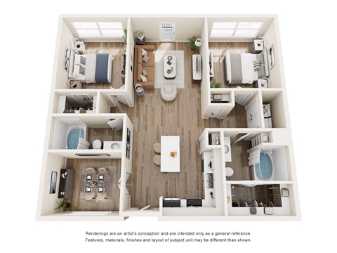 Floor plan for 2 beds, 2 baths, 1126 sqft